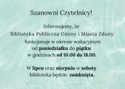 Przypominamy o godzinach funkcjonowania biblioteki